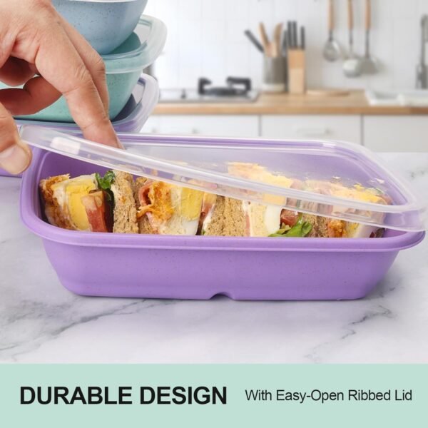 shopwithgreen Meal Prep Containers 1-Compartment, 10PCS Wheat Straw Microwave Bento Lunch Box with Lids, Reusable & Stackable Food Storage Containers, Dishwasher Freezer Safe BPA Free (32 OZ) - Image 2