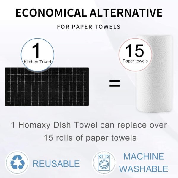 Homaxy Kitchen Towels and Dishcloths Set, 12 x 12 and 13 x 28 Inches, Set of 12 Bulk Cotton Terry Kitchen Towels Set, Checkered Designed, Soft and Super Absorbent Dish Towels, Black - Image 7