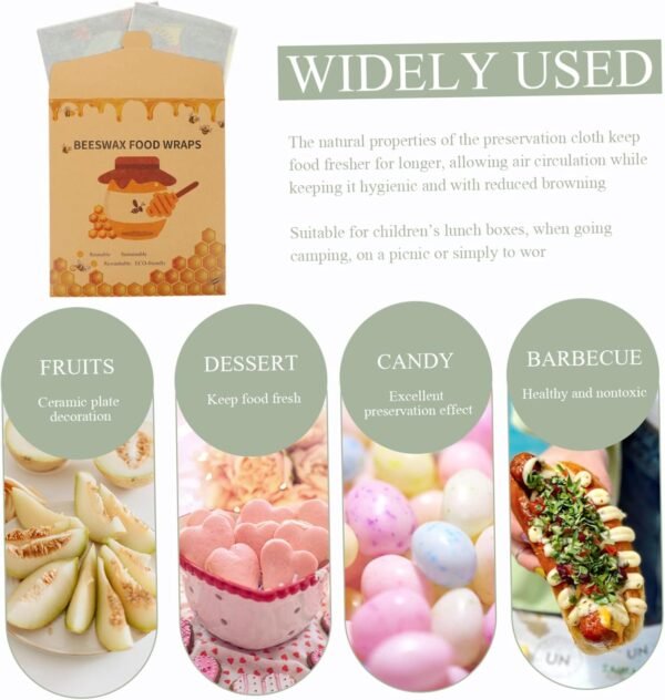 3pcs Beeswax Wrap Packing Paper Beewax Wraps for Food Beeswax Bowl Cover Food Storage Wrap Reusable Food Wraps Kitchen Beewax Wraps Practical Food Wraps Decorate Food Grade Cotton - Image 3