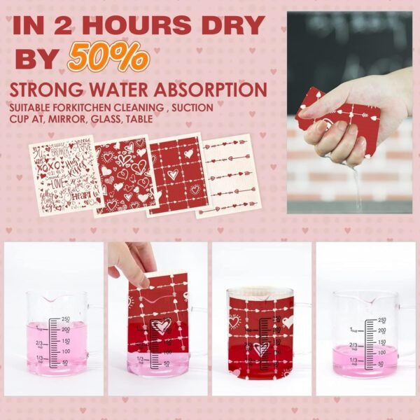 Morigins Valentine's Day Swedish Dishcloths Reusable Sustainable Biodegradable Cellulose Sponge Cleaning Cloths for Kitchen Dish Rags Paper Towel Replacement - Image 4