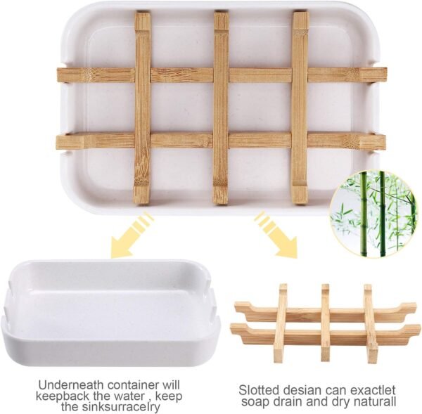 Bamboo Wooden Soap Dishes for Bathroom Bar Soap Holder Shower Soap Holder Sink Deck Bathtub Shower Tray (One Pieces White) - Image 3