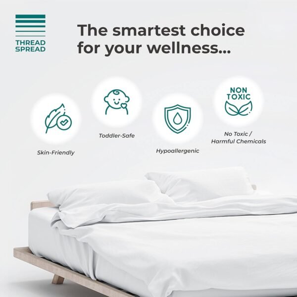 THREAD SPREAD 100% Organic Cotton Bed Sheet Set - Crisp and Cooling Percale Weave, Soft Breathable, Eco-Friendly, 4 Piece Bedding Set, Deep Pocket with All-Around Elastic, (California King, White) - Image 4