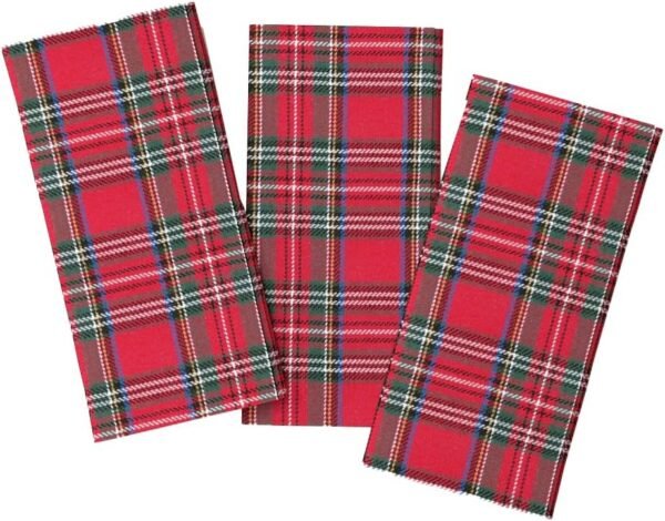 Kitchen Dish Towel Set, Tartan Chritmas Plaid, 100% Cotton Multi-Purpose Kitchen Towel Soft Absorbent Dish Towels, Tea Towels, Size 18x28 Inch, for Everyday Kitchen Cooking.