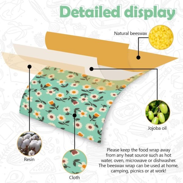 Beeswax Wraps for Food, Large 39.4’’ x 13’’ Beeswax Wrap Roll, Reusable Beeswax Paper Food Wrap for Bread Sandwich Wrapper Bowl Covers, White Flower - Image 3