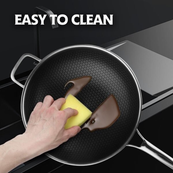 Wok pan,Hybrid 12 inch Wok with Lid, PFOA Free Cookware,non stick Stainless Steel Woks & Stir-fry pans Nonstick, Dishwasher and Oven Safe, Works on Induction - Image 7