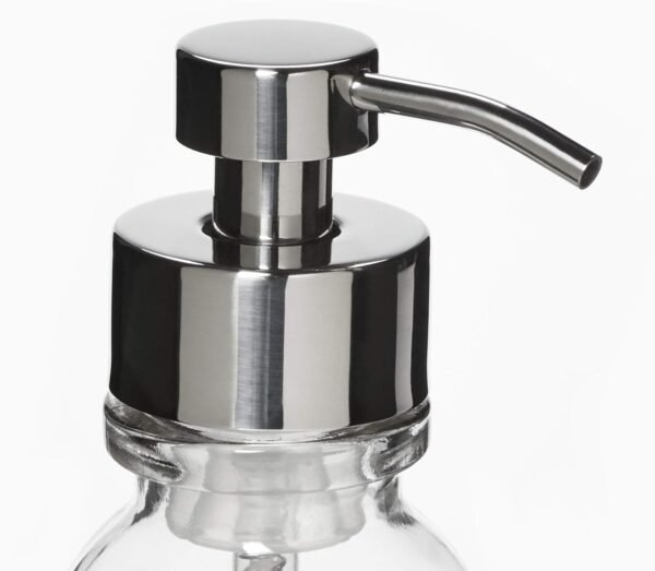 Clear Glass Soap Dispenser with Chrome Metal Pump - Wide Mouth 16oz Glass Bottle Includes Non Slip Bottom and Counter top Protector. (Clear/Chrome) - Image 2