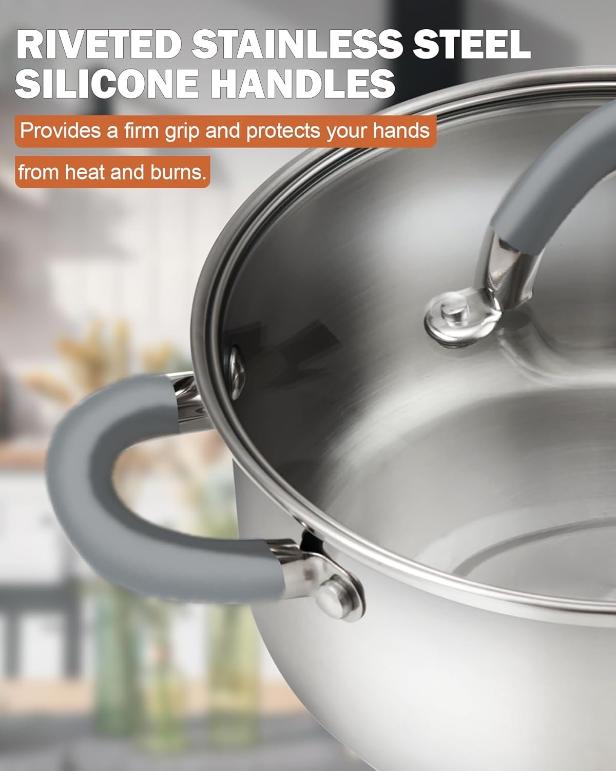 Cook N Home Cookware Basic Pots and Pans, 12 Piece set, Stainless Steel Grey Silicone Handle - Image 7