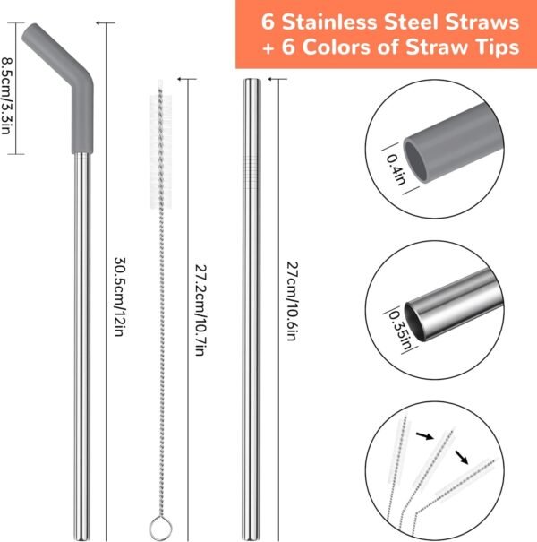 Tomorotec 6-Pack Morandi Colors Silicone Tip Stainless Steel Straws for 30oz Stanley Tumblers with 2 Cleaning Brushes, BPA-Free 10" Long Compatible with Adventure Quencher, Enhances Drink Enjoyment - Image 4