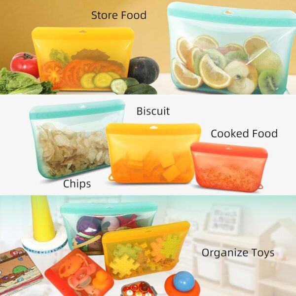 Silicone Food Storage Bag Containers Airtight Organization And Refrigerator Kitchen Travel Accessories,Meal Prep Containers Reusable Fruit Sandwich Snackle Cereal Clear Lunch Bag(Red, Small) - Image 5