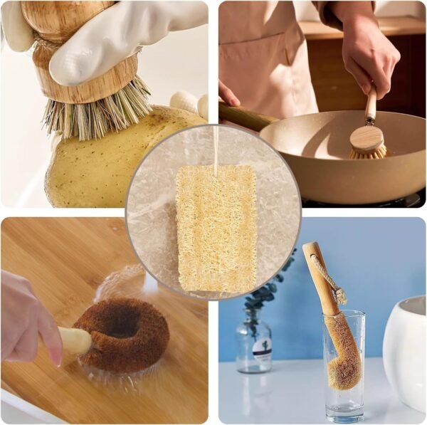 Haploon 7 Piece Wooden Dish Brush Natural,Bamboo Brush Kitchen Set Dish Cleaning Brush Pot Brush & Bottle Cleaner Beech Wood & Natural Bristles Bamboo Scrub Brush for Dishes Plastic Free - Image 7