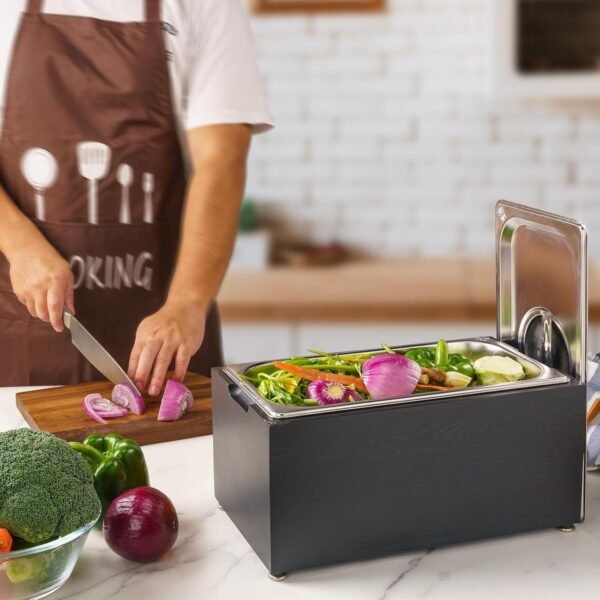 Art Secret 1.6 Gal Kitchen Countertop Compost Bin, Smell Proof Insert with Pine Wood Box (Gray) - Image 6