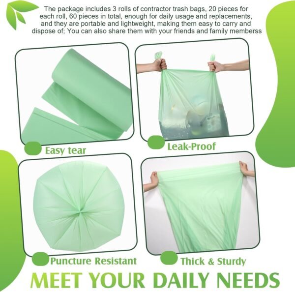 Zhanmai 60 Pcs 33 Gallon Trash Bags Large Portable Heavy Duty Garbage Bags Replacement Disposable Contractor Bags for Home Office Kitchen Camping Commercial Industrial Toilet Waste - Image 3