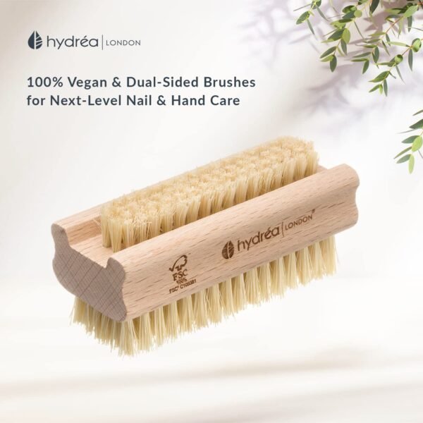 Hydrea London Nail Brush - Double-Sided Pedicure & Manicure Brush with Natural Cactus Bristles - 100% Vegan Hand Scrub, Fingernail Cleaner, & Tough Toenail Cleaning Scrubber - FSC® Certified Beechwood - Image 2