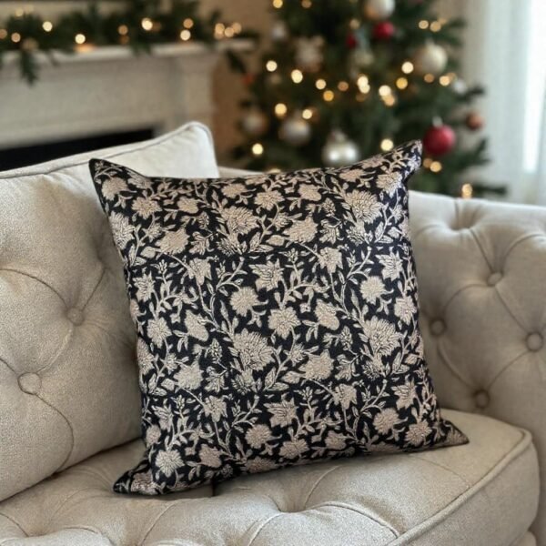 Clasica Studio Vintage Floral Throw Pillow Cover 18x18 Black Modern Transitional Double-Sided - Image 2