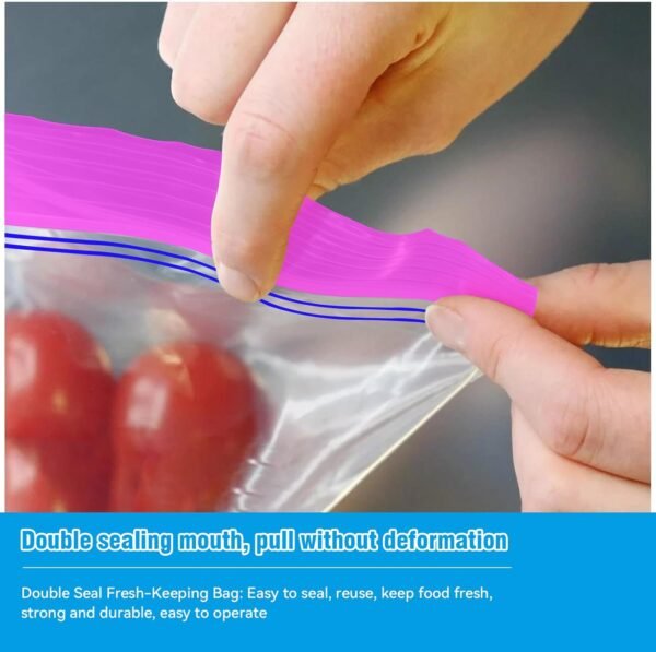 Reusable Food Storage Freezer Bags 100-Pack, Zipper Lock for Fruit and Veggies - 3 Sizes, Microwave and Freezer Safe, Strong Seal, Easy to Fill for Lunch, Snacks, and Meals - Image 4