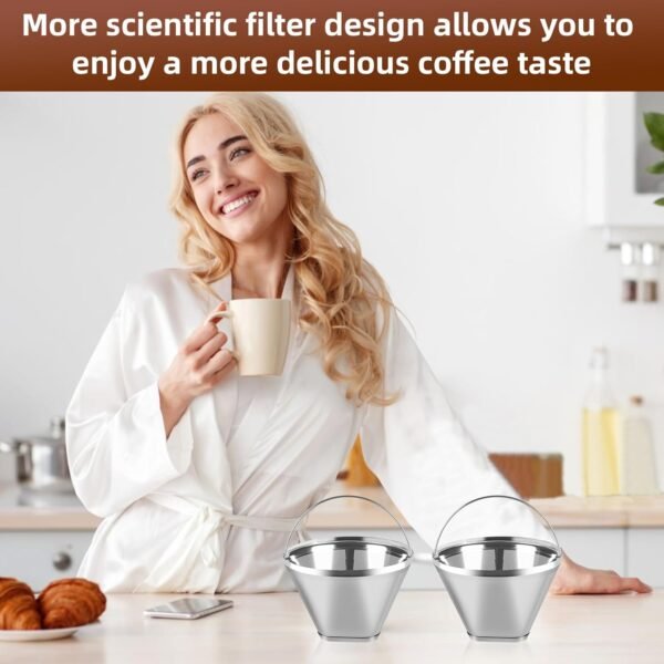 Reusable Cone Coffee Filters 4，304 Stainless Steel Permanent Coffee Filter，Permanent Filter for Ninja Coffee Maker, 2Pcs Permanent Cone Filter 4 - Image 3