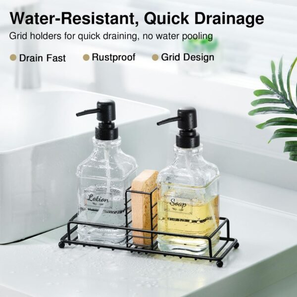 Shinowa Kitchen Soap Dispenser Set, Hand and Dish Soap Dispenser Set with Tray, 2-Pack Thick Glass Soap Dispenser for Kitchen & Bathroom, Soap and Lotion Dispenser Set Kit with Pump - Image 4
