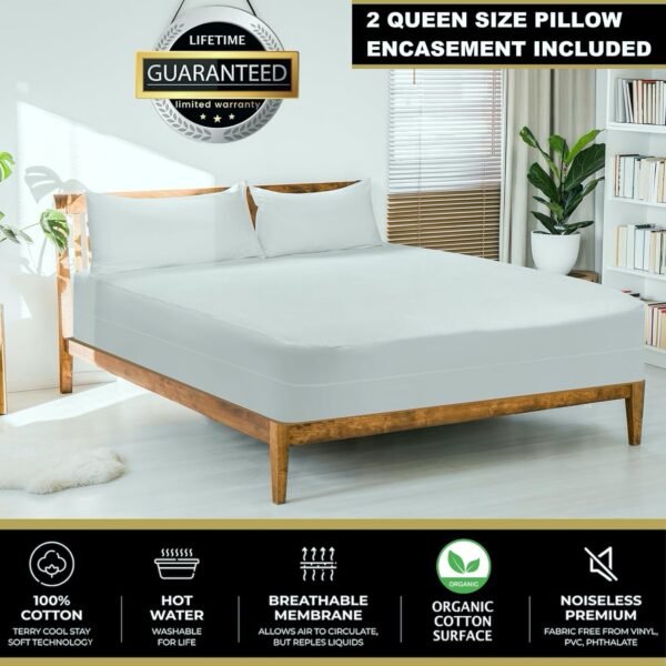 MATTSHIELD Ultimate 3-Piece Kit - Bed Bug-Proof Mattress Cover King + 2 Pillow Protectors - Organic Cotton Terry Top - 6 Sided Waterproof Mattress Protector Zippered - Breathable & Skin-Friendly - Image 2