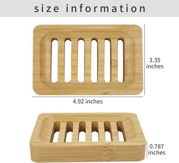 2 Pack Bamboo Soap Dish Self-Draining Holders Slotted Soap Dish Non-Slip Soap Saver for Bar Soap in Shower Bathroom Bathtub and Kitchen - Image 2