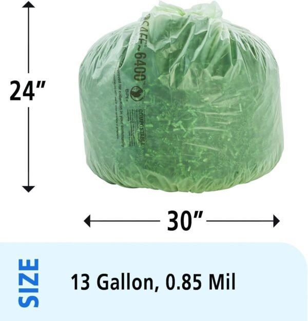 STOUT by Envision E2430E85 EcoSafe-6400 Compostable Bags, 24" x 30", 13 gal capacity, 0.85 mil thickness, Green (Pack of 45) - Image 2