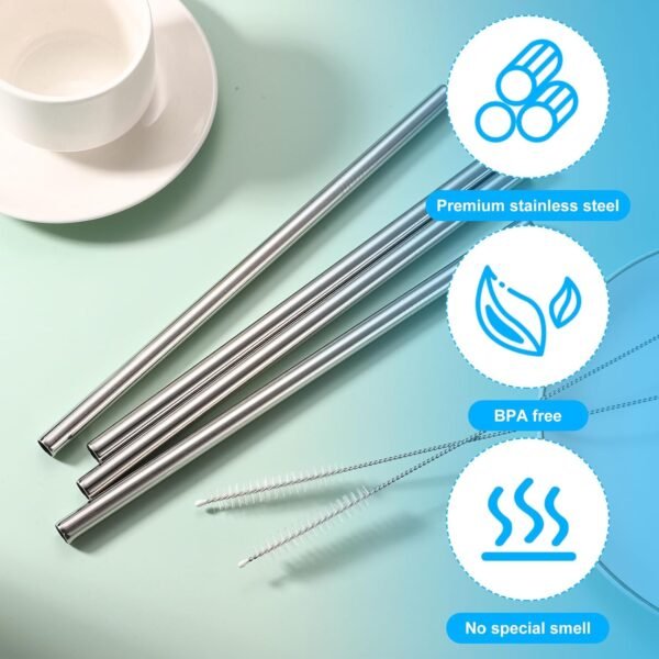 4pcs Metal Water Bottle Straws, Stainless Steel Straws Replacement Reusable Tumbler Straws with 2 Straw Cleaners Brushes Bottle Accessories Parts for Owala 40oz - Image 3