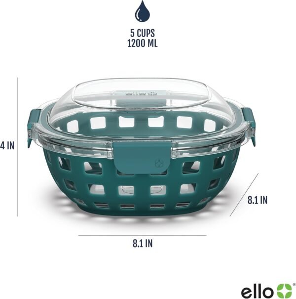 Ello Duraglass Meal Prep Lunch Bowl Container, 5 cup- Glass Food Storage Container with Silicone Sleeve and Airtight BPA-Free Plastic Lid, Dishwasher, Microwave, and Freezer Safe - Image 3