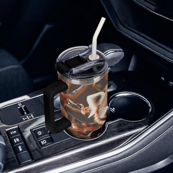 40 Oz Tumbler with Straw 304 Stainless Steel Water Bottle with Handle Lid Travel Mug Reusable Car Red Panda Cup for Home Office Outdoor Suitable - Image 8