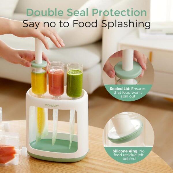 Momcozy Baby Food Maker for Puree Food Storage, Precise Capacity Squeeze Station, Save Time & Efficient, No Food Splashing, Baby Essentials, with 5pcs Reusable Portable Food Storage Bags for Outdoor - Image 2