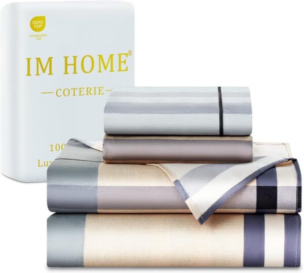 IM HOME Queen Size 4 Piece Sheet Set Organic Cotton Super Soft Luxury Bedding Sets with Deep Pocket - Wrinkle, Fade, Stain Resistant Oeko-Tex Bed Sheet Set