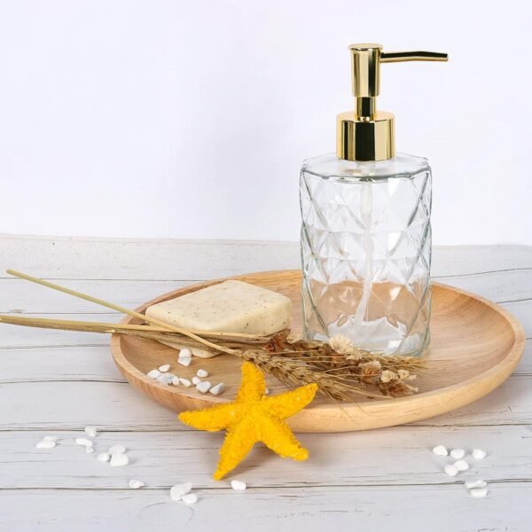 Clear Glass Soap Dispenser, 2 Pack / 11 Oz Liquid Hand Soap Dispenser Set for Kitchen Sink and Bathroom, Dish Soap Dispenser Set Jar Lotion Glass Soap Dispenser Bottles with Gold Plating Pump - Image 7