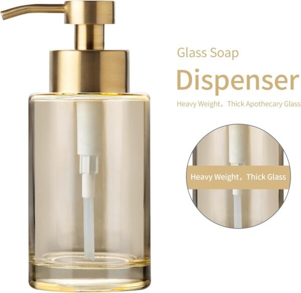 Enra Thick Glass Soap Dispenser with Stainless Steel Pump,12oz Gold Bathroom Hand Liquid Soap Dispensers,Lotion Dispenser,Soap Dispenser for Bathroom,Kitchen - Image 2