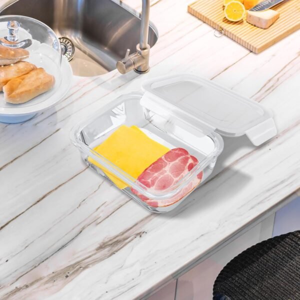2 Pack Deli Meat Container for Fridge, Glass Meal Prep Containers with Lids, Cold Cuts Storage Containers, High Borosilicate Lunch Meat Container for Refrigerator, Bacon Cheese, 7.8x5.8x2.7 In - Image 7