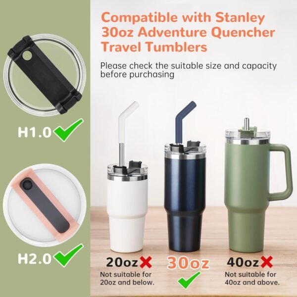 Tomorotec 6-Pack Morandi Colors Silicone Tip Stainless Steel Straws for 30oz Stanley Tumblers with 2 Cleaning Brushes, BPA-Free 10" Long Compatible with Adventure Quencher, Enhances Drink Enjoyment - Image 3