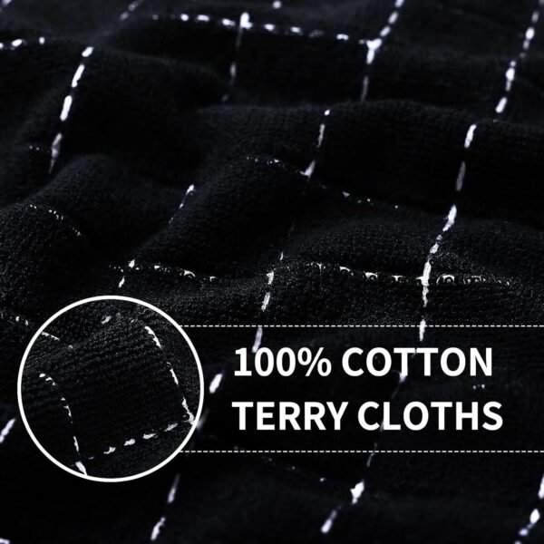 Homaxy Kitchen Towels and Dishcloths Set, 12 x 12 and 13 x 28 Inches, Set of 12 Bulk Cotton Terry Kitchen Towels Set, Checkered Designed, Soft and Super Absorbent Dish Towels, Black - Image 2
