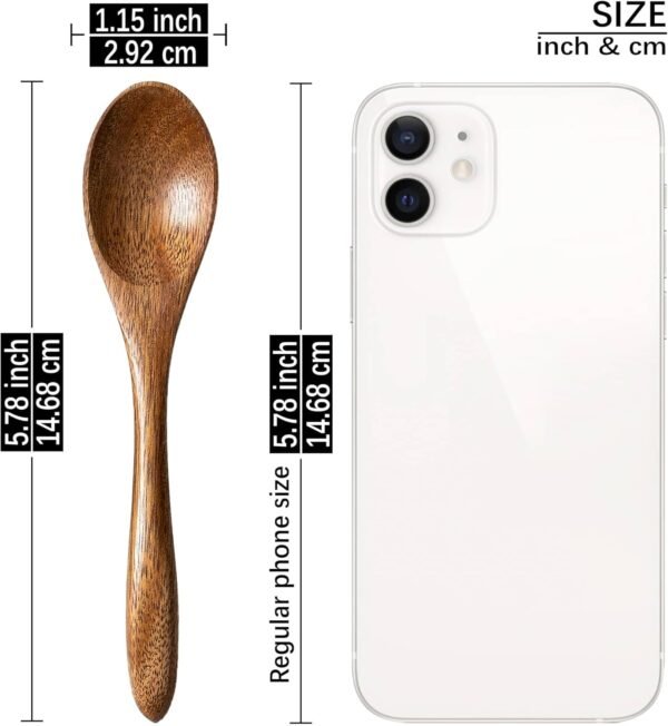 7 PCS Small Wooden Spoons, 5.8 Inch Honey Spoons for Tea, Acacia Wooden Honey Teaspoon for Coffee, Little Tiny Wood Spoons, Bamboo Table Spoon for stirring, Wooden Spoons for Utensils Set - Image 3
