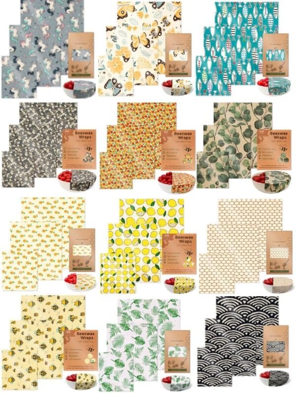 Multipurpose Beeswaxs Food Wraps Set of 3 Reusable Sturdy Cotton Storage Sheets Home Accessory for Kitchen Freshness (2) - Image 2