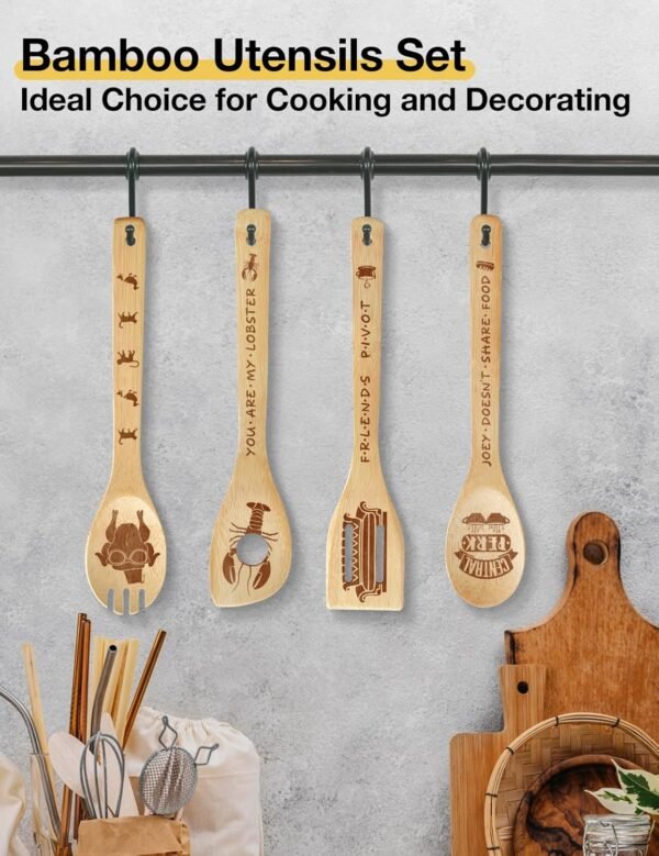 5Pcs Friends Wooden Cooking Spoons, Bamboo Spoons for Cooking Kitchen Utensils Set, Friends TV Show Merchandise, Novelty Friends TV Show Decor Kitchen Decor Accessories for Fans - Image 2