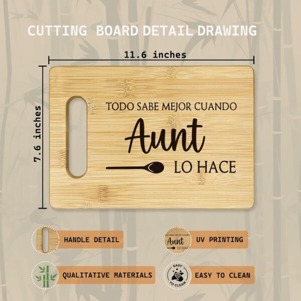 Aunt Cutting Boards for Kitchen, Aunt Gifts Bamboo Cutting Board, Todo Sabe Mejor Cuando Aunt Lo Hace Decorative Cutting Board, Aunt Gifts for Christmas, Best Aunt Gifts, Gifts for Aunt - Image 7