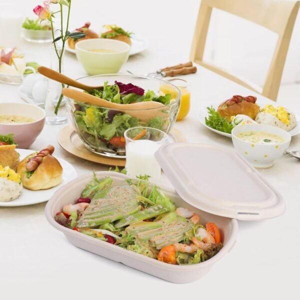 60Pcs(29oz) Disposable Meal Prep Lunch Food Takeout Salads Sandwiches Bowls Containers with Lids,Compostable Biodegradable to go Food Microwavable Freezer Safe Containers for Party Camp out. - Image 7