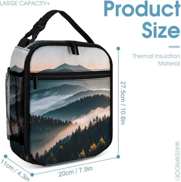 Natural Mist Mountain Tree Lunch Bag Reusable Lunch Tote Bag for Women Men Portable Insulated Lunch Cooler Bags Leakproof Meal Prep Lunch Box with Zipper - Image 2