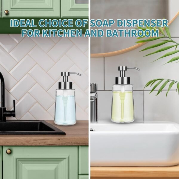 Doiliese Soap Dispenser, Glass Hand Soap Dispenser with Rust Proof Pump, 17oz Liquid Soap Dispenser with Waterproof Labels, Dish & Hand Soap Dispenser for Bathroom, Kitchen, Brushed Nickel, Pack of 2 - Image 5