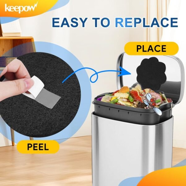 KEEPOW 12 Pack Garbage Can Deodorizer for Kitchen Compost Bin Countertop, Stick On Air Freshener for Trash Can, Activated Carbon Filter for Compost Pail Counter Refill Sets, Flower - Image 4