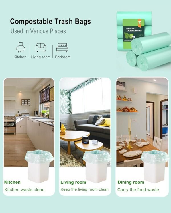 4-6 Gallon Small Trash Bags Compostable Trash Bags,AYOTEE 60 Count Ultra Strong Unscented Garbage Bags Mini Trash Bags Waste Basket Liners for Bathroom, Kitchen,Bedroom, Office, Pet, Car(Green) - Image 8