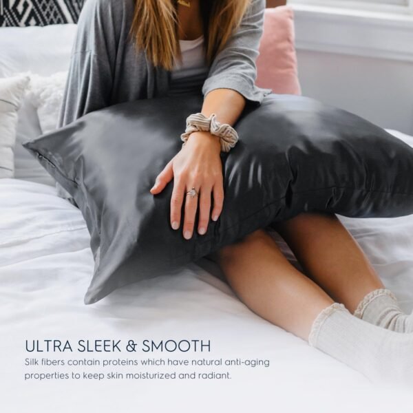 Tafts Silk Pillow Cases - 22mm 100% Pure Mulberry 6A Silk Pillowcase for Hair & Skin with Zipper Closure, Cooling, Natural, Organic, Double Sided Silk Pillow Case (Midnight Black, Queen 20x30 1pc) - Image 4