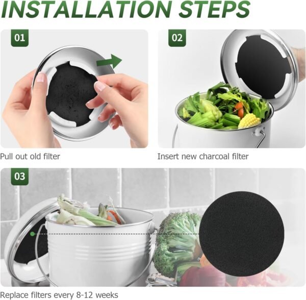 Compost Bin Filter, 6.7 inch Charcoal Filters for Kitchen Compost Bucket Home Countertop Compost Pail Relpacement Filter, 12-Pack - Image 7
