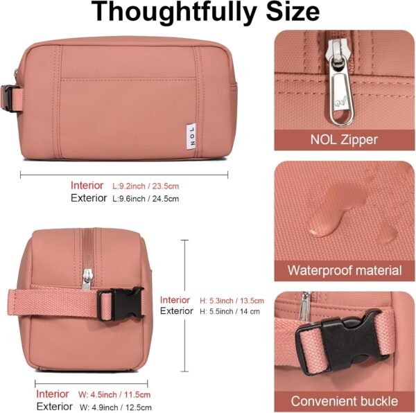 NOL Natural Organic Lifestyle Nylon Waterproof Snack Bag Snack Box Lightweight Lunch Bag for Women, Reusable, Zip Closure with Buckle Handle, Travel Toiletry Bag, Makeup Bag, Dark pink - Image 2