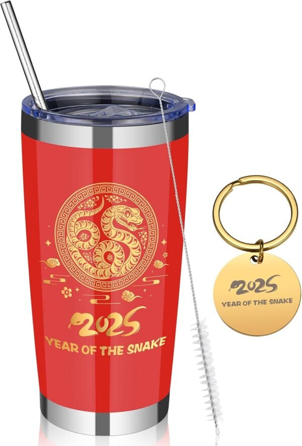 Yoiemivy Chinese New Year Gifts 2025, 20 oz Stainless Steel Insulated Tumbler with Lid and Straw Year of the Snake Gifts for Women Men Mom Father Colleague, Gifts for Lunar New Year