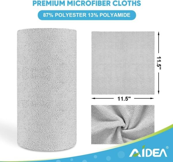 AIDEA Microfiber Cleaning Cloth Roll-50PK, Reusable Paper Towels Grey Tear Away Towels, Washable Shop Rags, Microfiber Towels for Cars, Lint Free Cleaning Rags for House, Kitchen, Window-11.5"×11.5" - Image 4