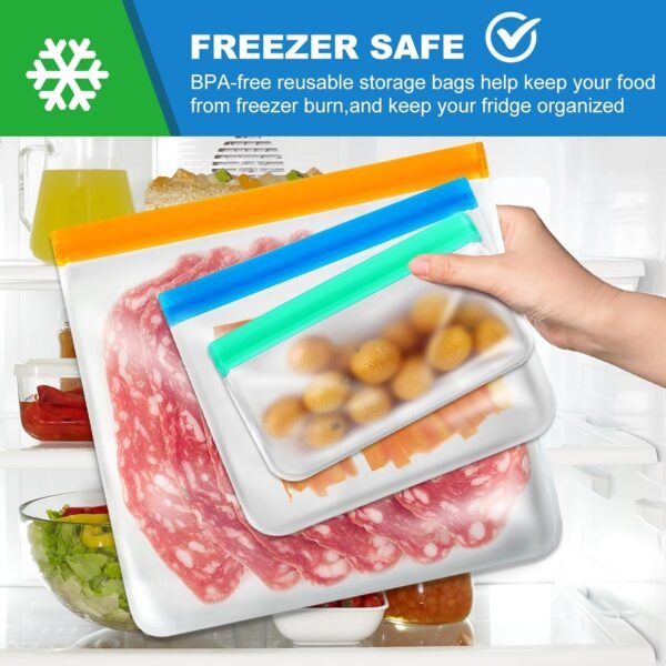 8 Pack Gallon Freezer Bags, Reusable Food Storage Silicone Bags Reusable Food Storage Bags, Large Zip Lock Bags Gallon, Lunch Home Fridge Kitchen Organization and Storage Meal Prep Freezer Containers - Image 5