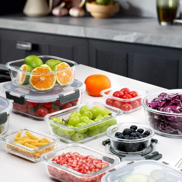 VERONES 30 Pieces Glass Meal Prep Containers Set, Stackable Glass Food Storage Containers with Lids-Airtight Glass Lunch Containers，for Microwave, Oven, Freezer & Dishwasher,Grey - Image 7